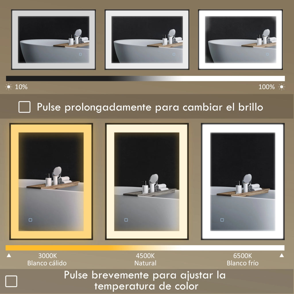 Specchio da Bagno con Luce LED ¨C Minimal ¨C Bianco 80x60 cm Antivaho IP44