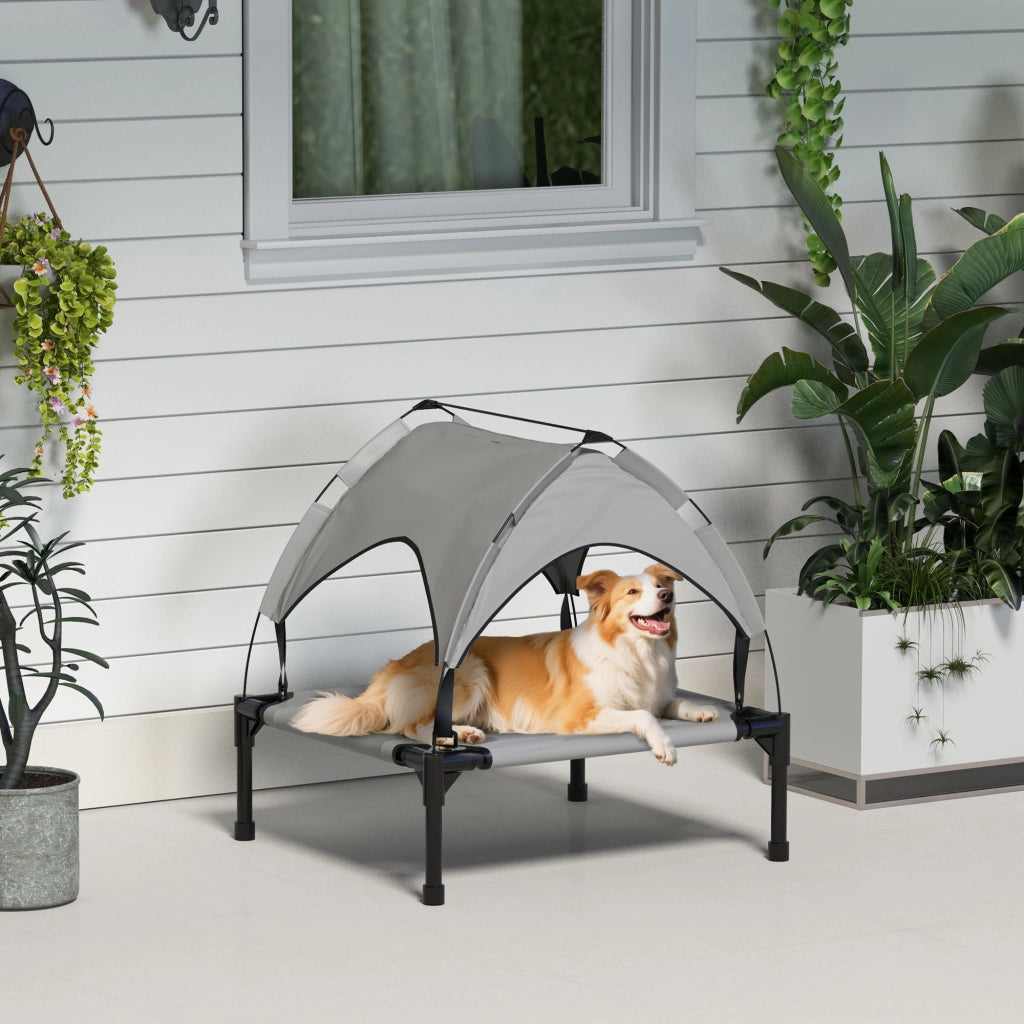 Letto per Cani Elevato con Baldacchino ¨C Minimal ¨C Grigio 76x61x69,5 cm