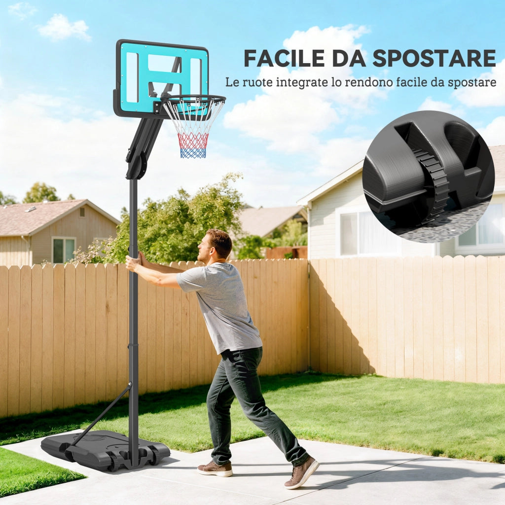 Canestro da Basket Regolabile con Ruote ¨C Minimal ¨C Nero, 146-236 cm