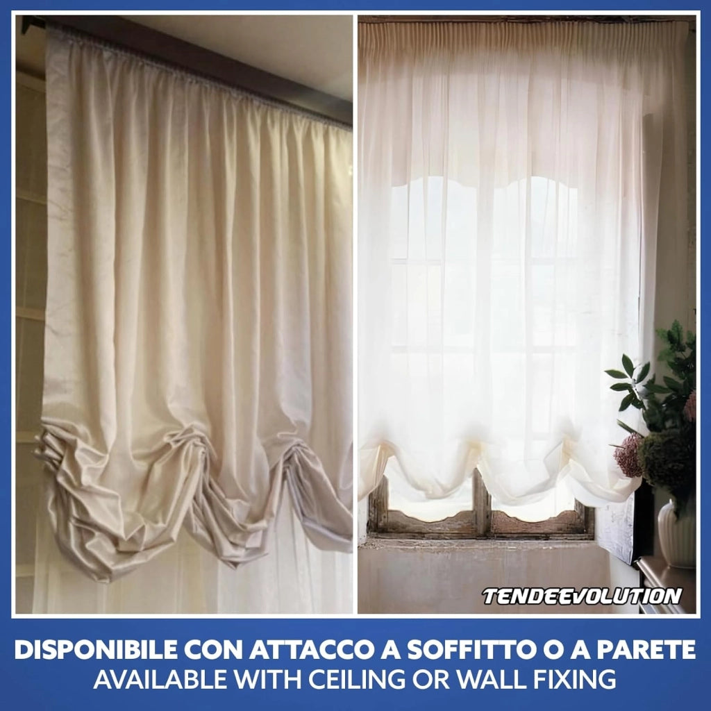 Bastone Tenda a Pacchetto Con Doppio Movimento, Binario Con Apertura Centrale a 10 Calate Lunghezza 240 CM Comando a sinistra
