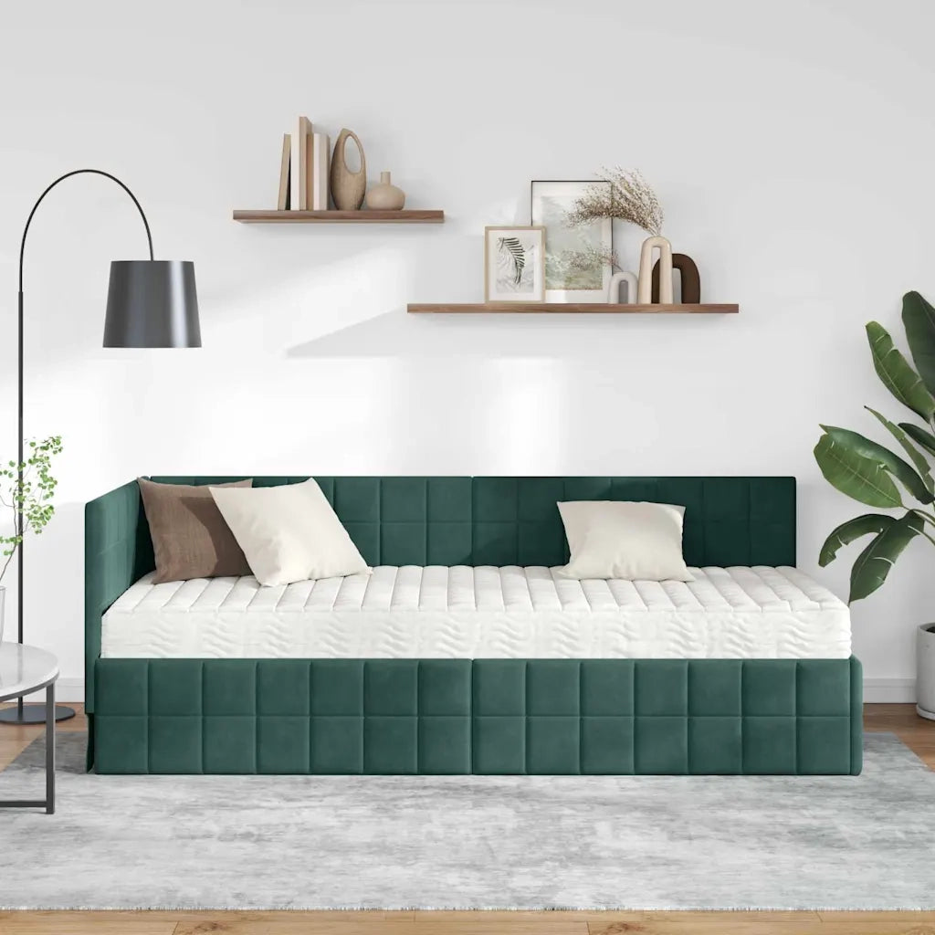 Struttura Letto Angolare con Materasso 2 pcs Verde Velluto