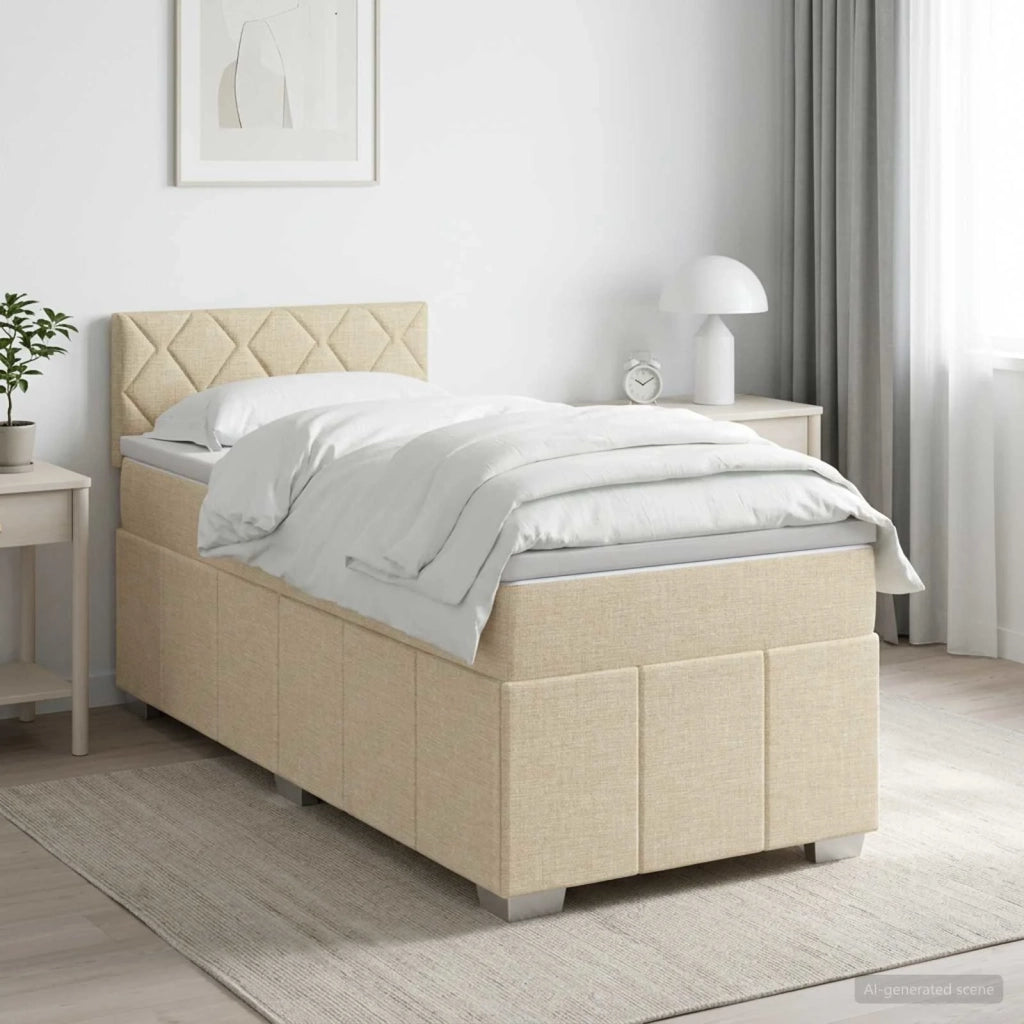 Letto box spring con materasso Crema 80 x 200 cm Tessuto 3451092