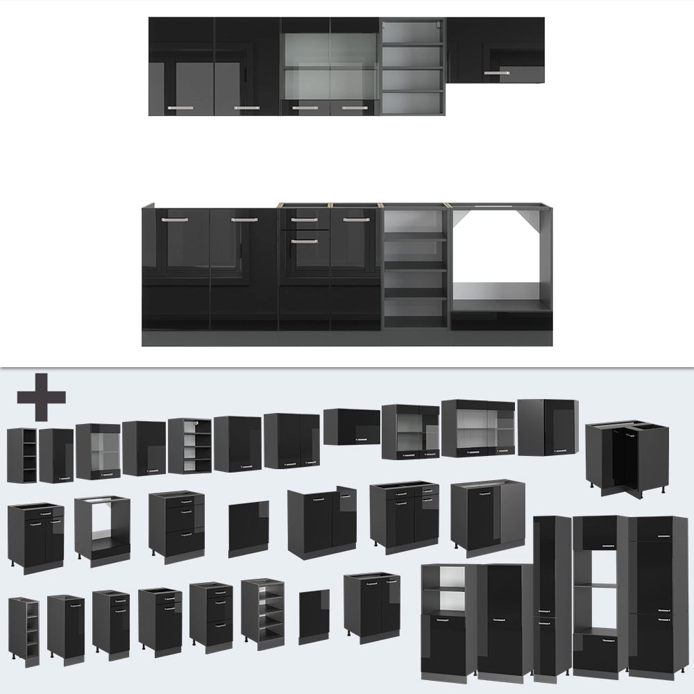 Cucina componibile R-Line Nero lucido/Antracite 240 cm, PL Antracite Vicco