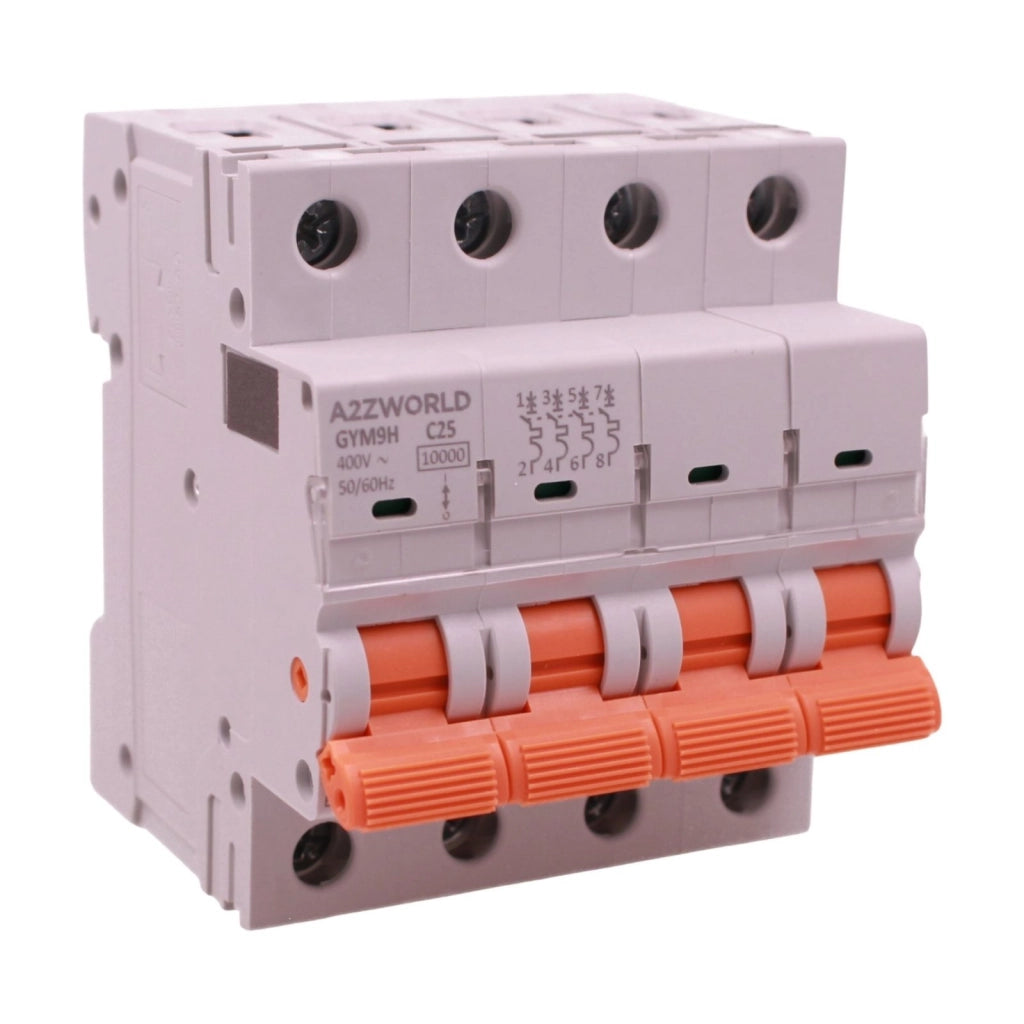 MCB Interruttore Magnetotermico Trifase 380V Curva C 4P 4M 10000A AC 400V IP20 GYM9H, Accoppiabile Con Bobina di Sgancio GA01231 GA01232, Disponibili 25A 32A 40A 63A (C25A)