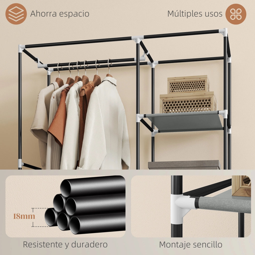 Armadio Portatile Pieghevole con Ripiani e Appendiabiti ¨C Minimal ¨C 103x43x162,5 Grigio