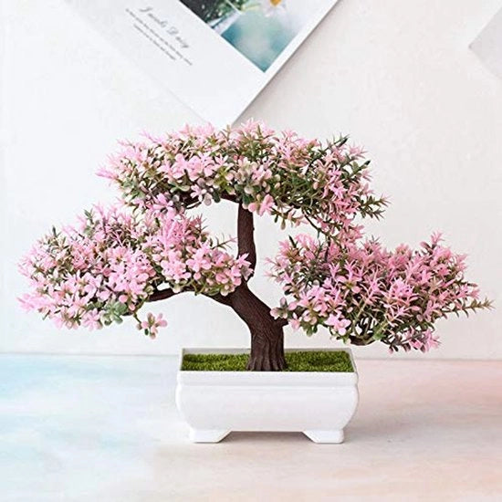 Pianta bonsai artificiale di alta qualità - Bonsai reale con fiori e foglie - Pianta ornamentale per ufficio finestra e giardino - Decorazione per tavolo - Decorazione per ufficio - Modello: - Dimensioni: - Materiale: - Colore: rossa