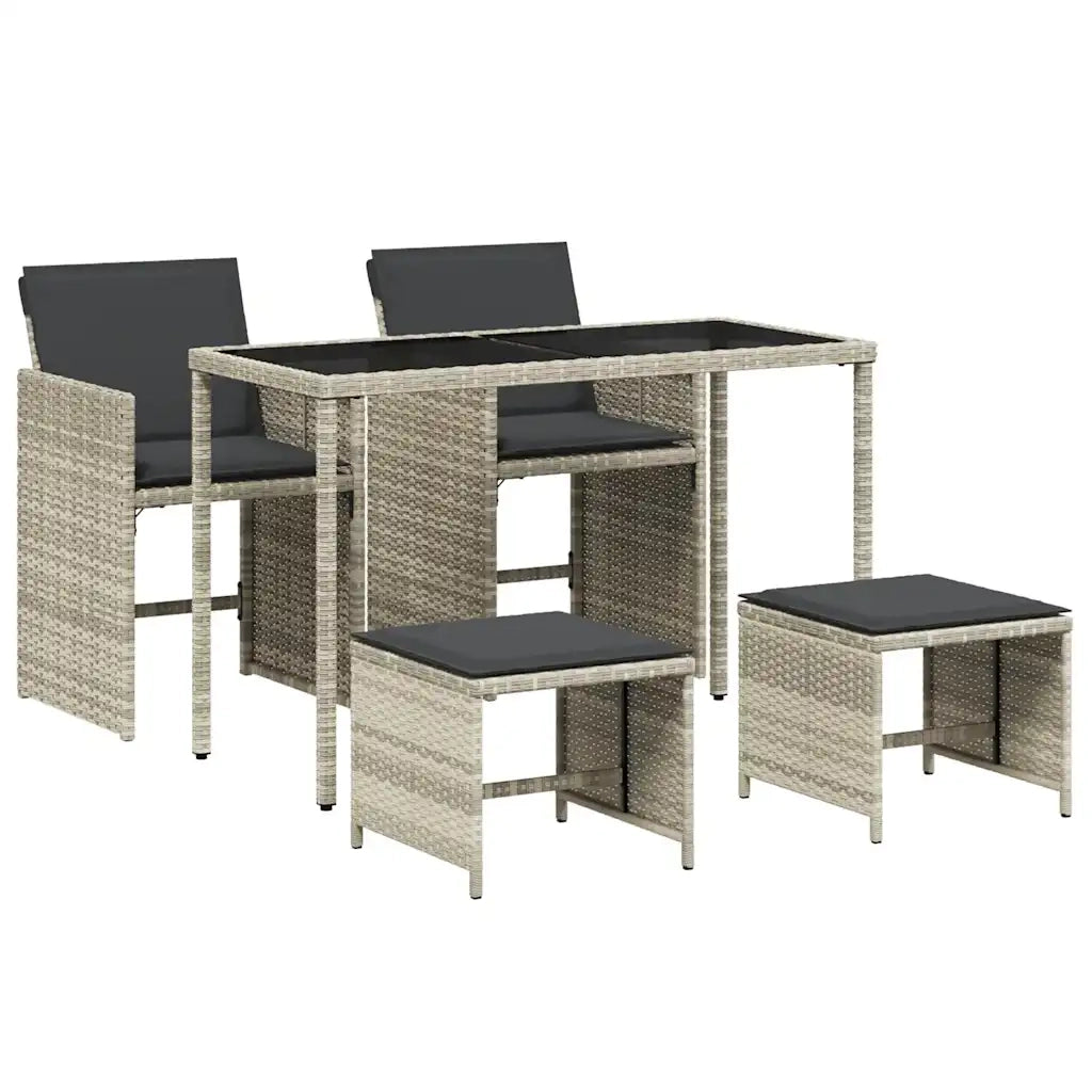 Set Pranzo da Giardino 5pz con Cuscini Grigio Chiaro Polyrattan 365087