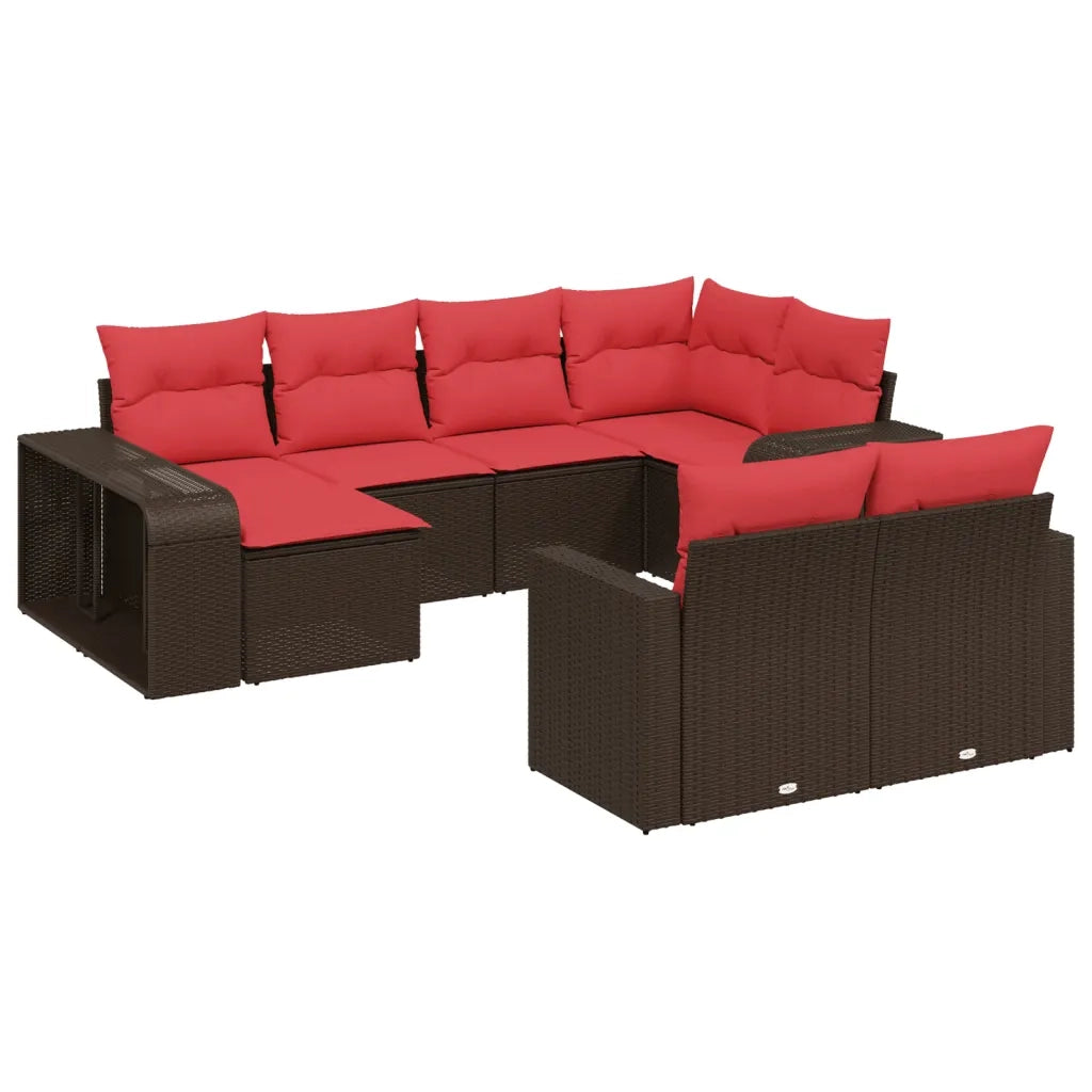 Set Divani da Giardino 10 pz con Cuscini Marrone in Polyrattan 3228904