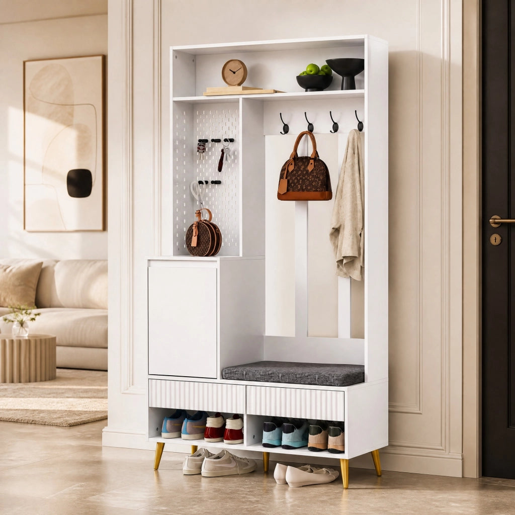MOBILE INGRESSO Con panca 100x35x180 cm MDF bianco
