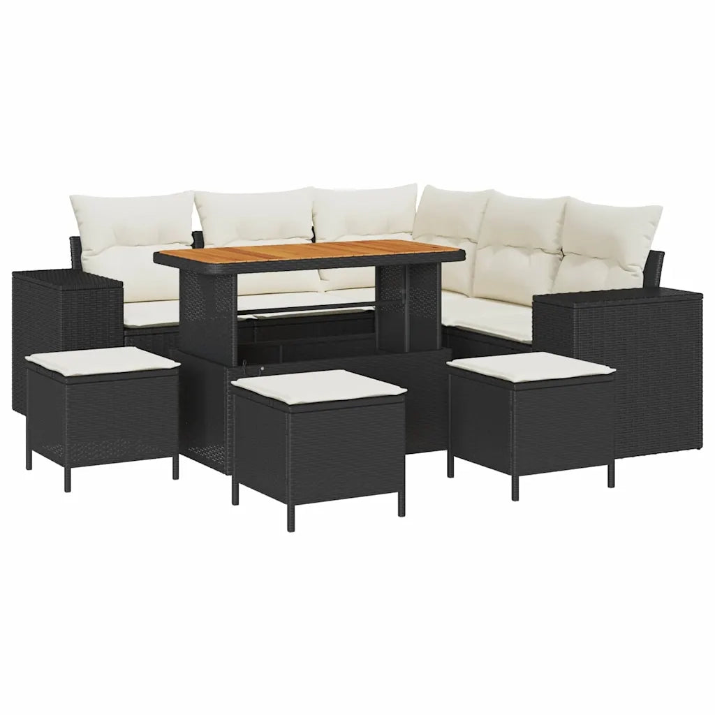 Set Divano da Giardino 9 pcs Nero e Crema polyrattan 3363960
