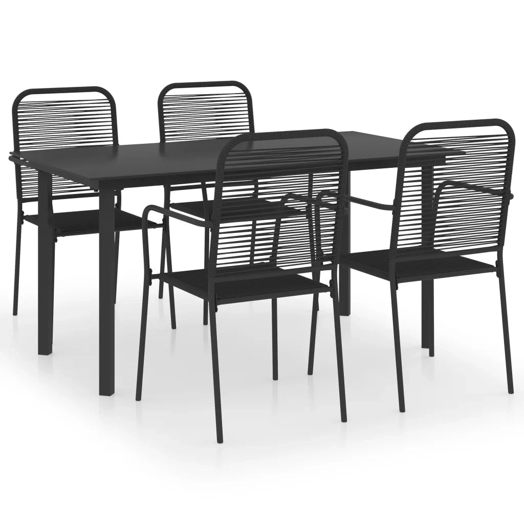Set da Pranzo da Giardino 5 pz Nero in Vetro e Acciaio