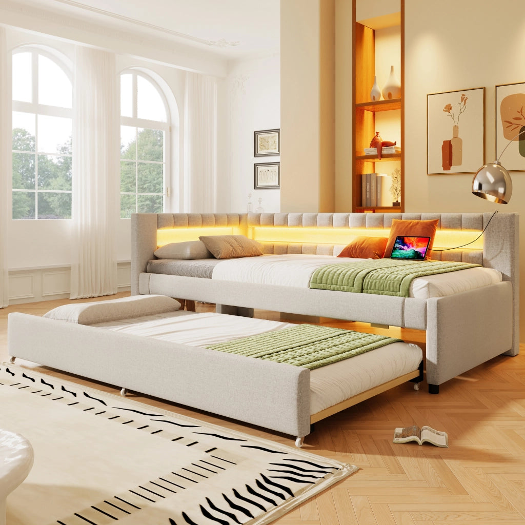 LETTO Estraibile 90x200 cm Beige in Lino