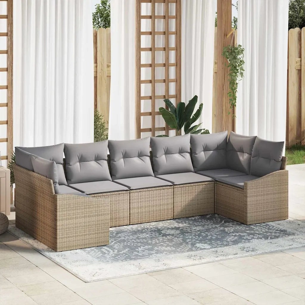 Set di divani con cuscino 7 pcs Beige polyrattan 3346870