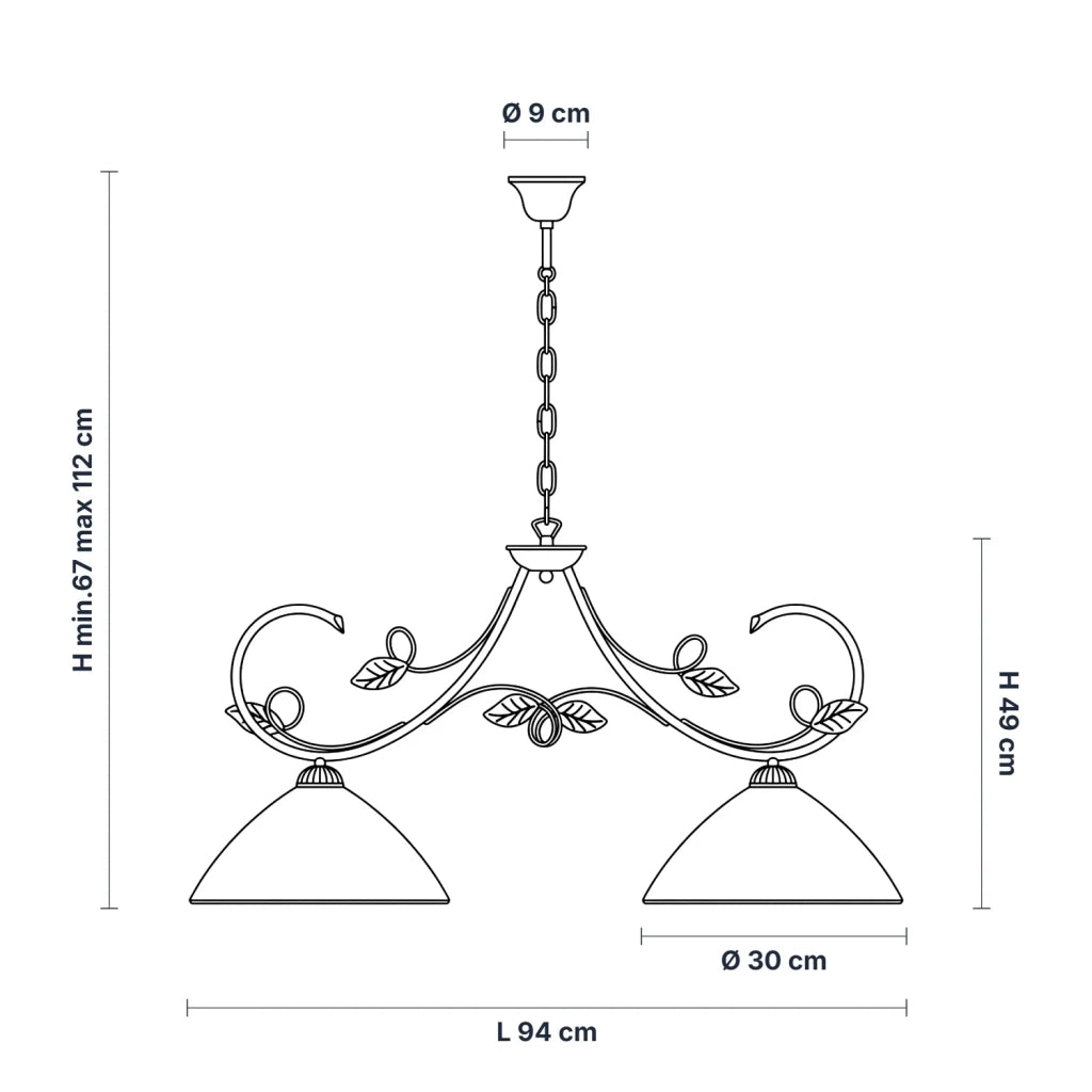 Lampadario Rustico Magnolia 2 Luci Marrone e Bianco LuceArt Classic