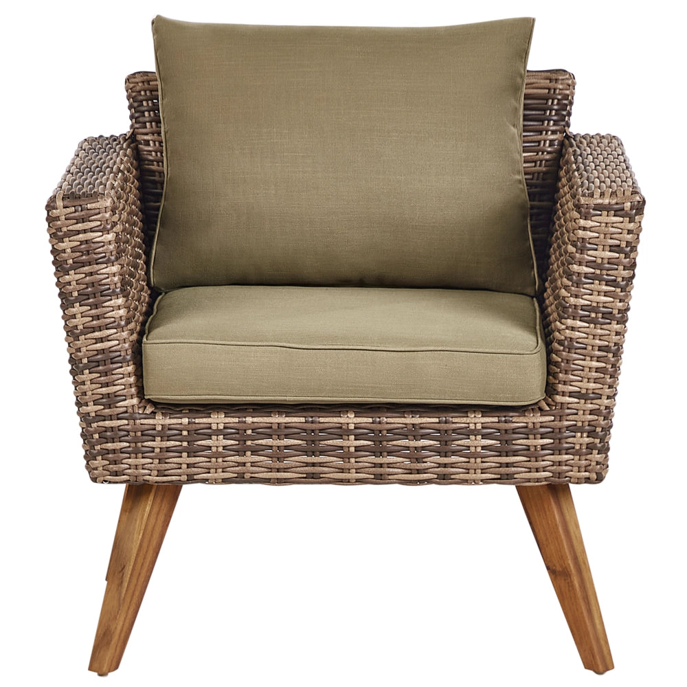 Set da giardino con divano e poltrone in rattan verde oliva esterno elegante