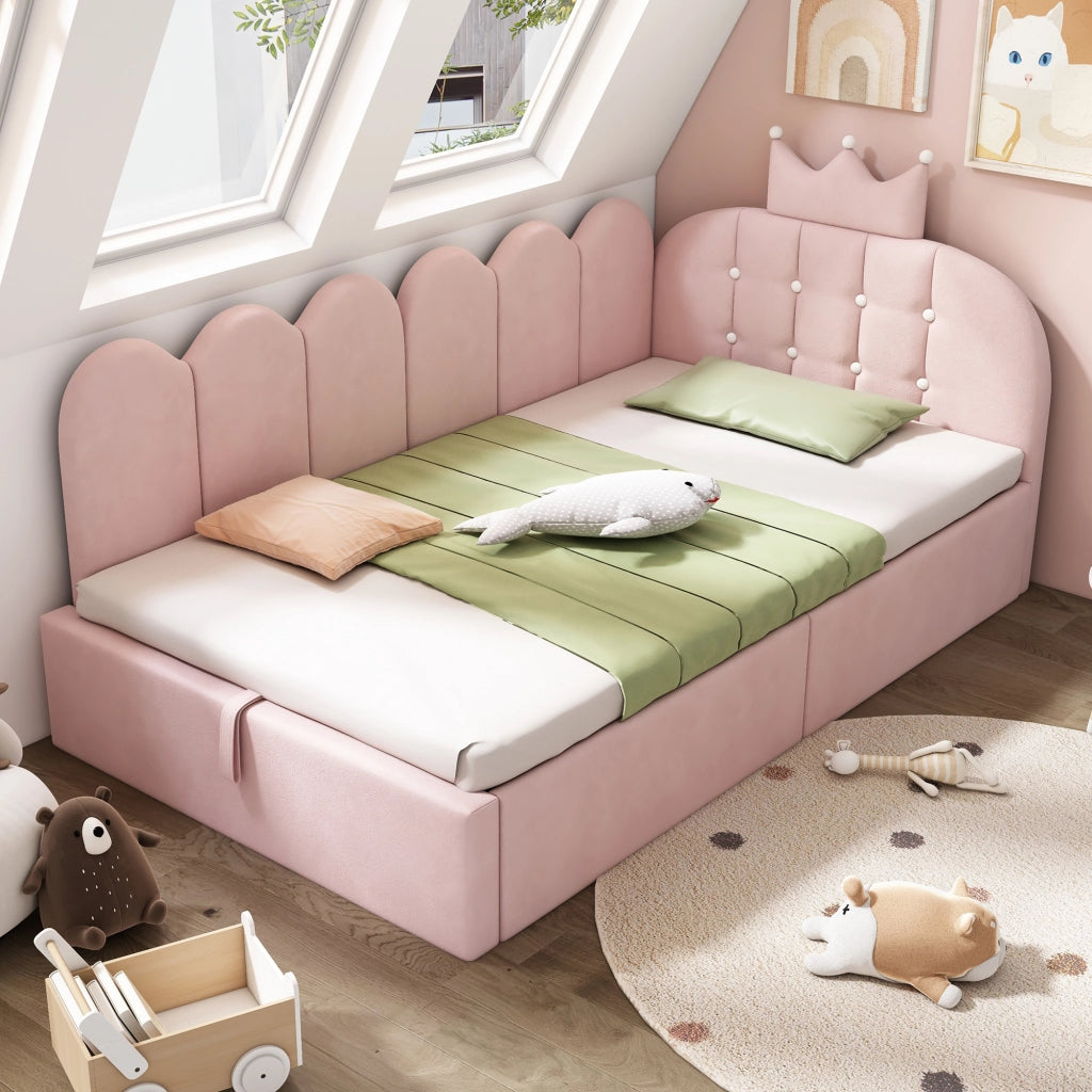 LETTO daybed 90x200 cm velluto rosa con contenitore idraulico
