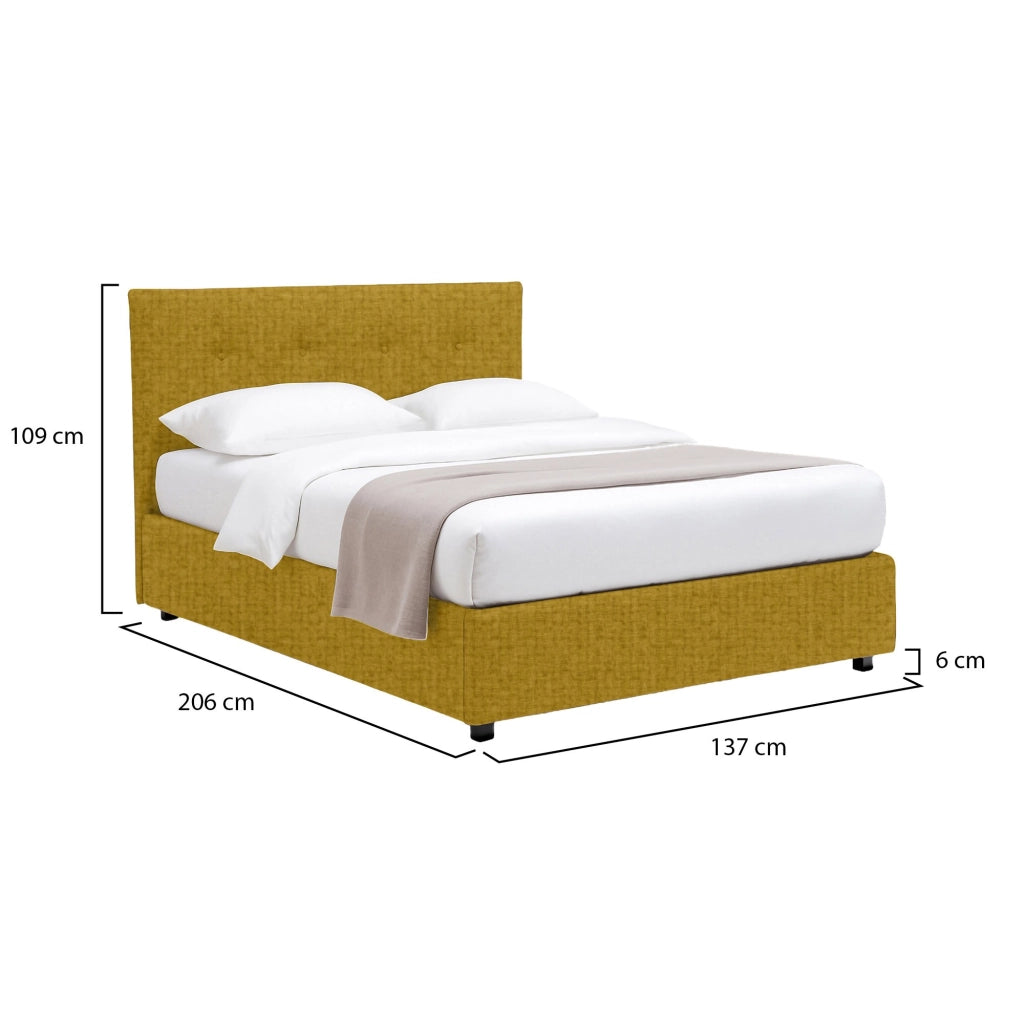 Luton, Letto Piazza e Mezza Sfoderabile Made in Italy, Giallo Ocra