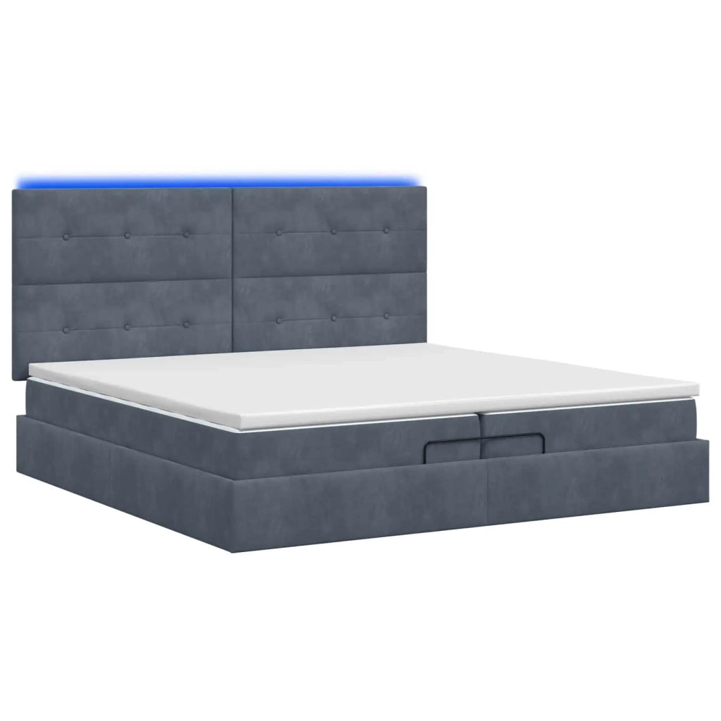 Letto Ottomano con Materasso e LED Grigio Scuro 200 x 200 cm 3458326