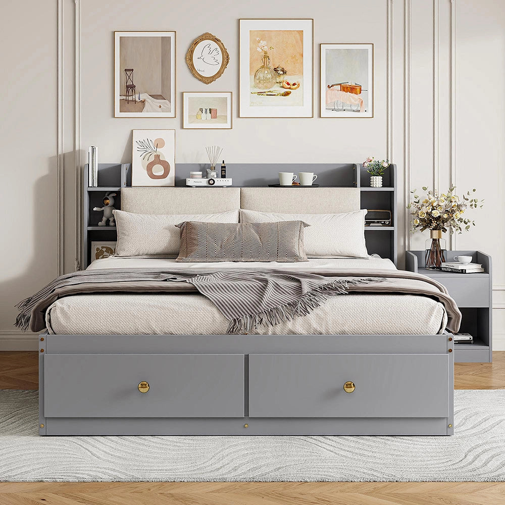 Letto combinato - Xylo - 140x200 cm contenitore grigio