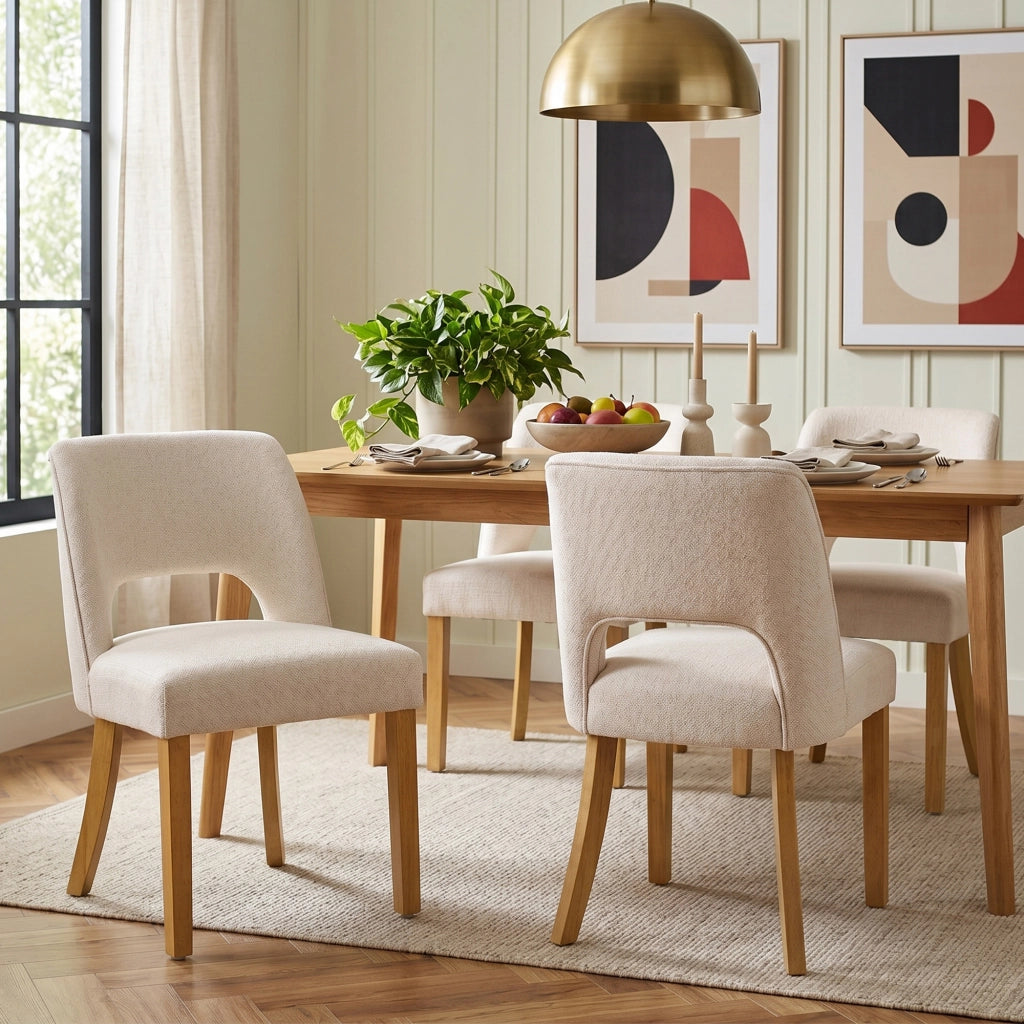 4 sedie da pranzo comode e traspiranti adatte per sala da pranzo soggiorno caffè ecc. stile moderno tessuto di lino gambe in legno massiccio beige