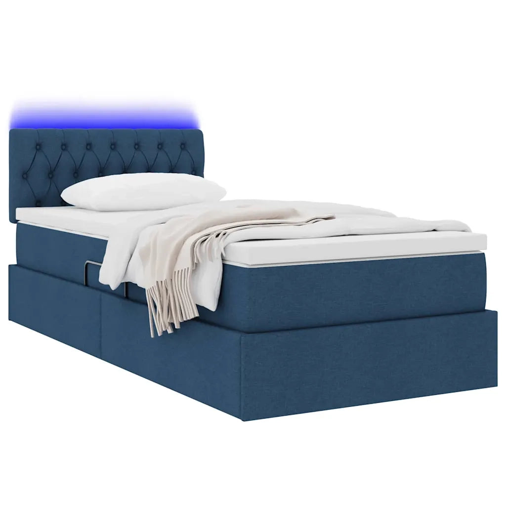 Letto con contenitore e LED con led Blu 90 x 190 cm Tessuto