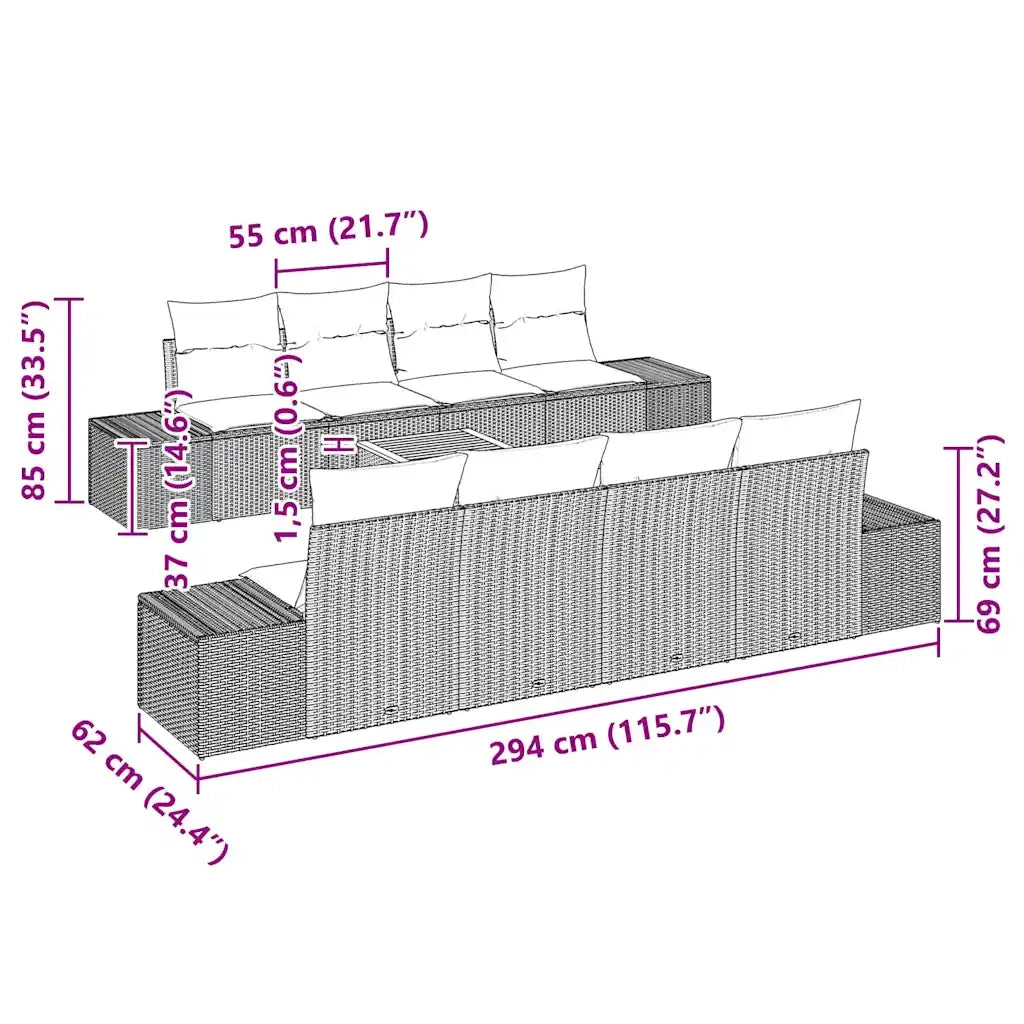 Set Divano da Giardino con cuscino 9 pcs Grigio polyrattan 3347930