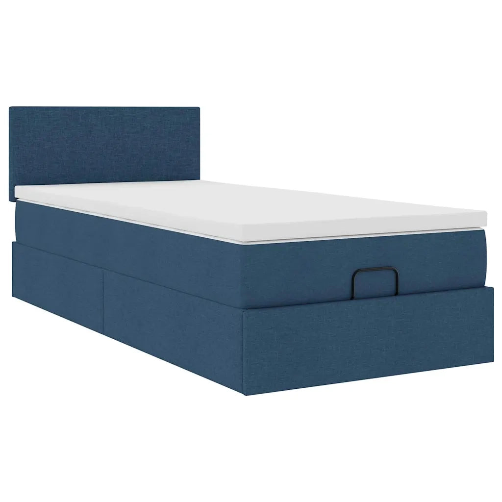 Pouf Letto con Materasso e LED Blu 100x200 cm in Tessuto
