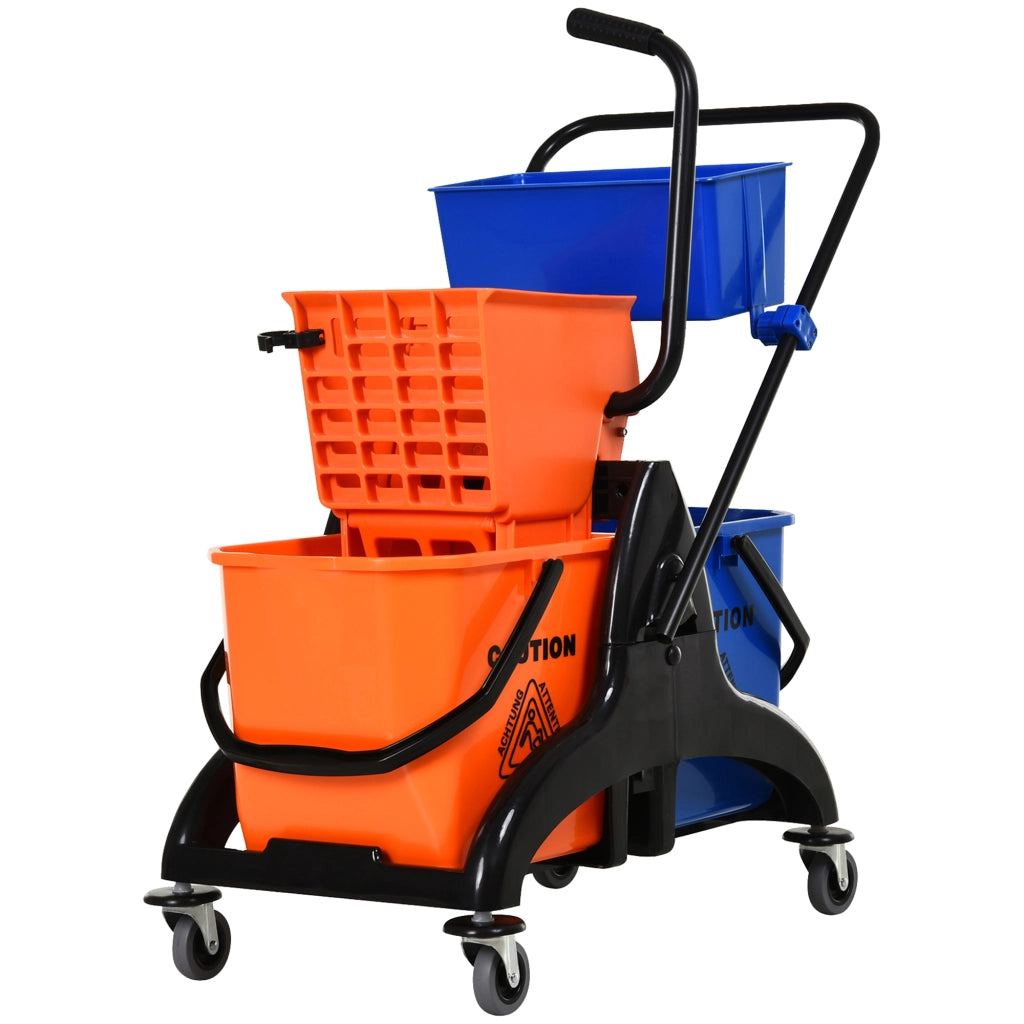 Carrello per pulizie con secchi ¨C Minimal ¨C 78x45x95 cm, arancio e blu, plastica e metallo