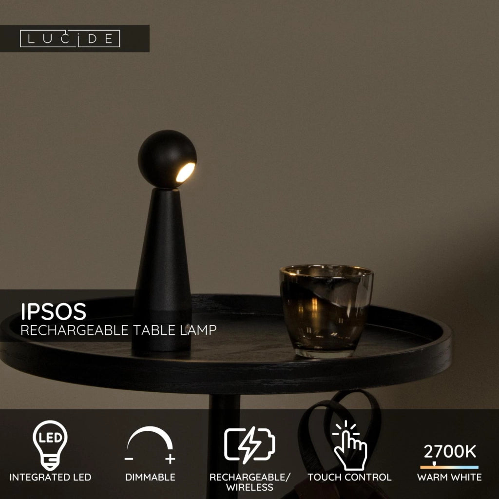 Lampada da tavolo LED integrato nera Lucide IPSOS