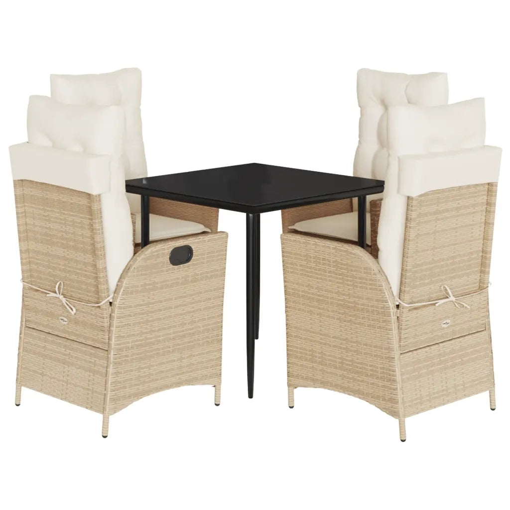 Set da Pranzo da Giardino 5 pz con Cuscini Beige in Polyrattan