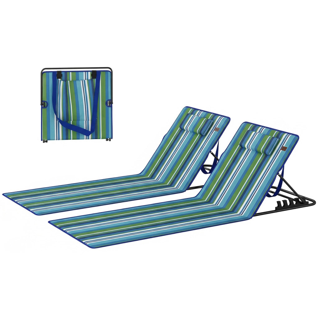 Set 2 Pezzi Sdraio da Spiaggia Pieghevole con Schienale Regolabile e Cuscini ¨C Zephmum ¨C Grigio