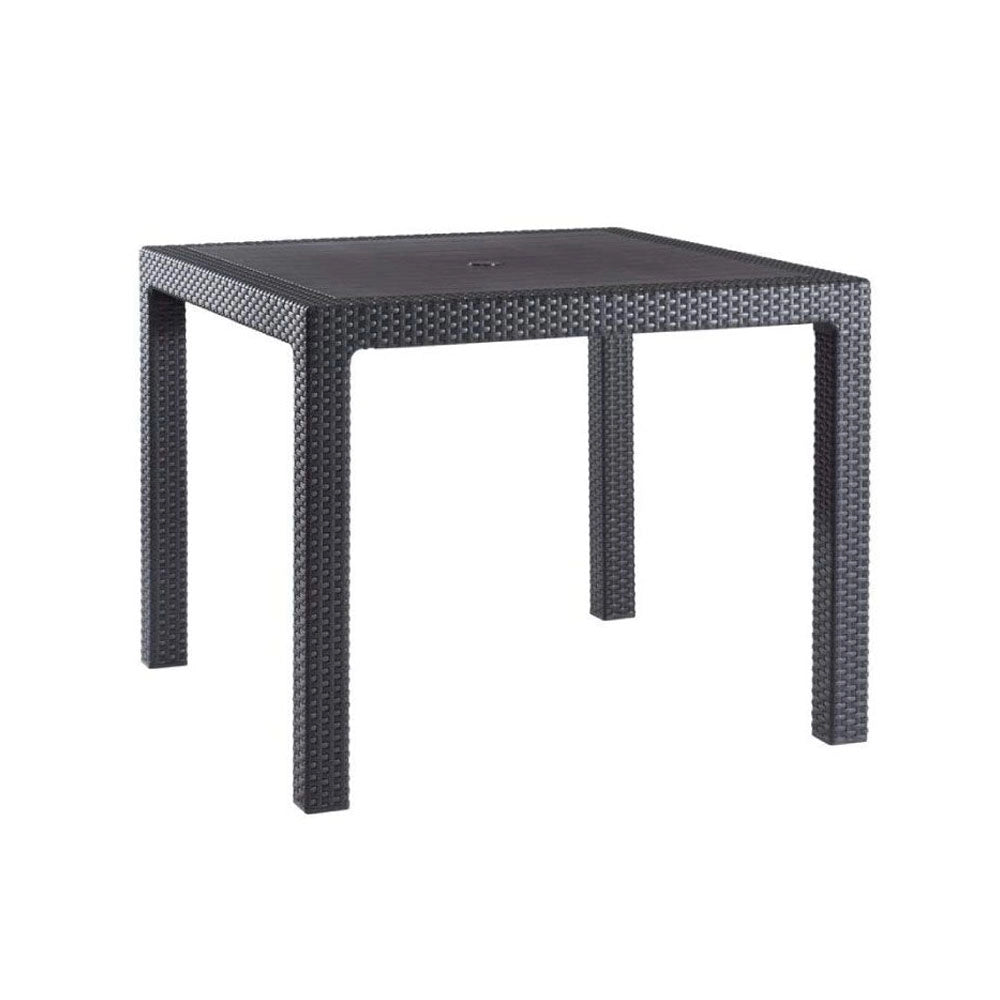 Tavolo da Giardino in Rattan Grigio Quadrato con Foro Ombrellone