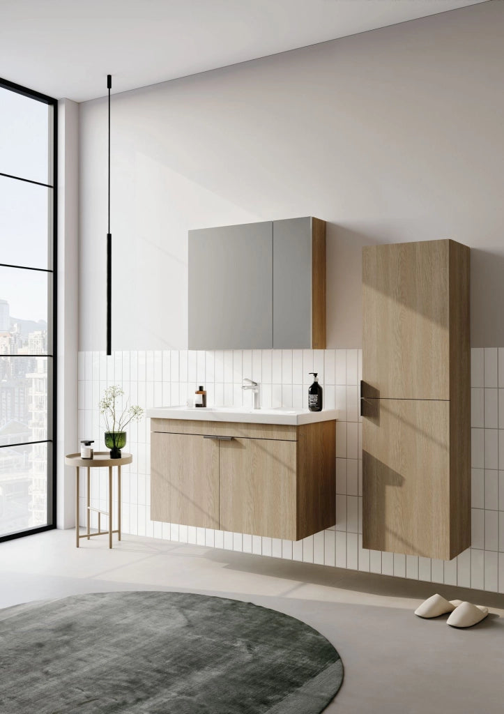 Set mobile lavabo con specchio (2 pezzi) "Desna 80" - 80 x 45 x 58 cm - Rovere