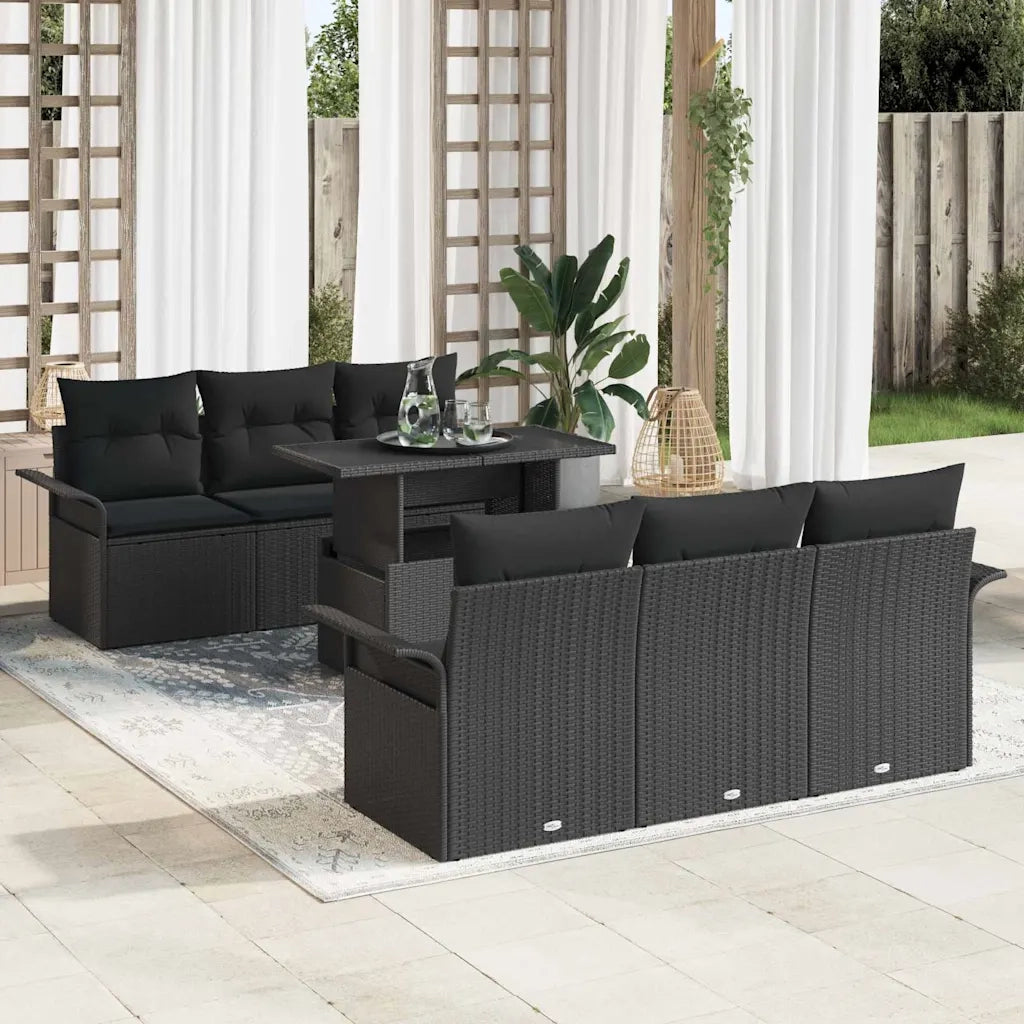 Set Divano da Giardino 7 pcs Nero Rattan in Polipropilene 3356946