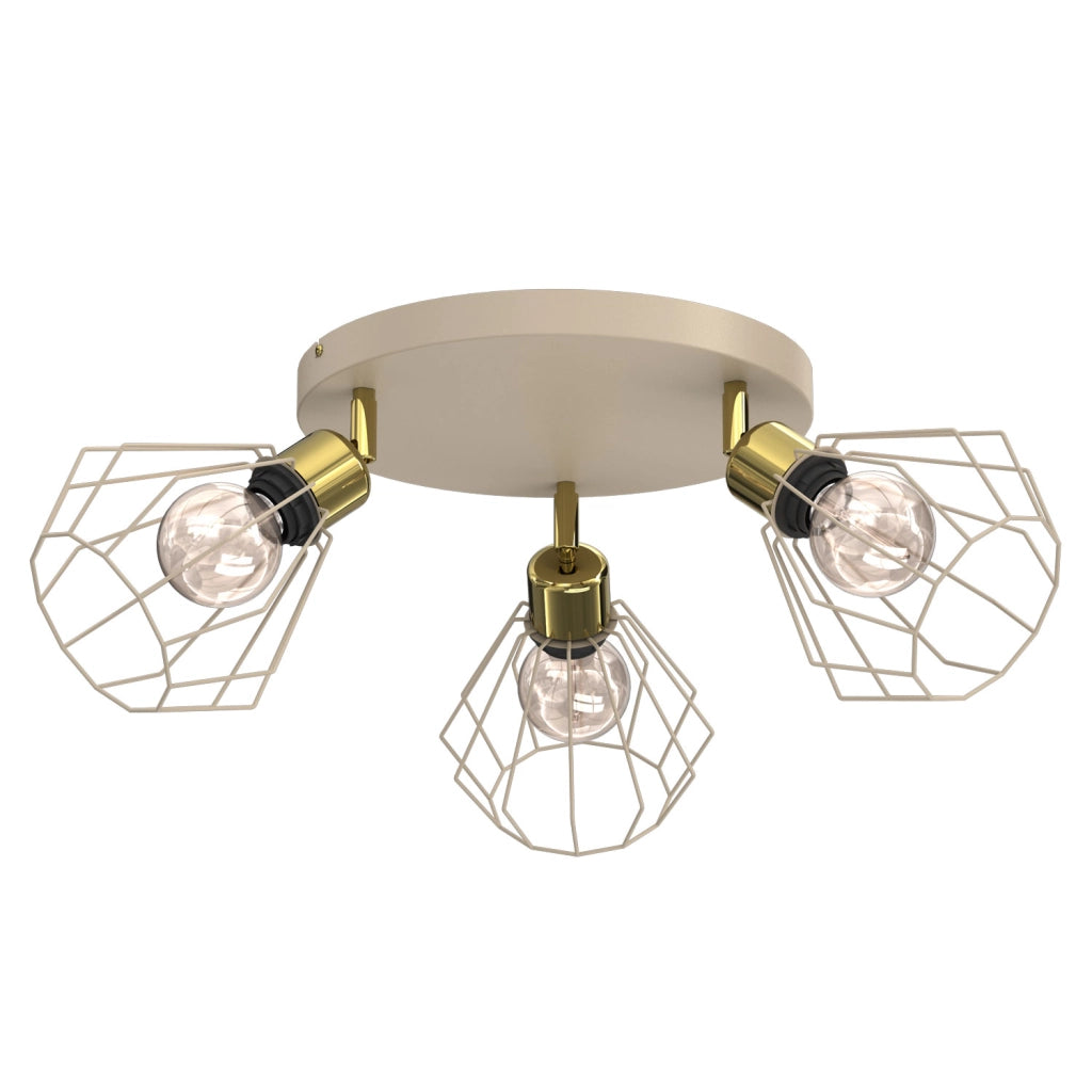 Lampada da soffitto Parkla 3xE27 beige oro industriale