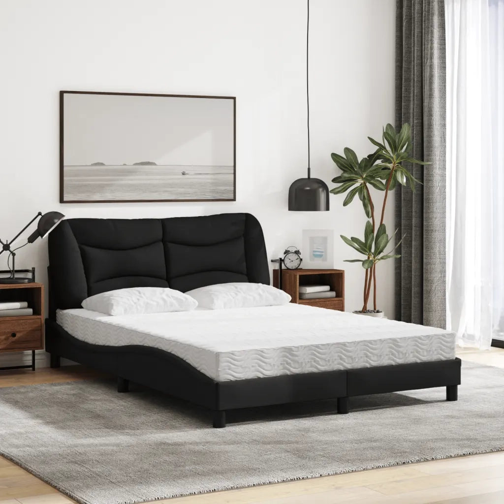 Letto con Materasso Hvar Nero 140x190 cm in Tessuto