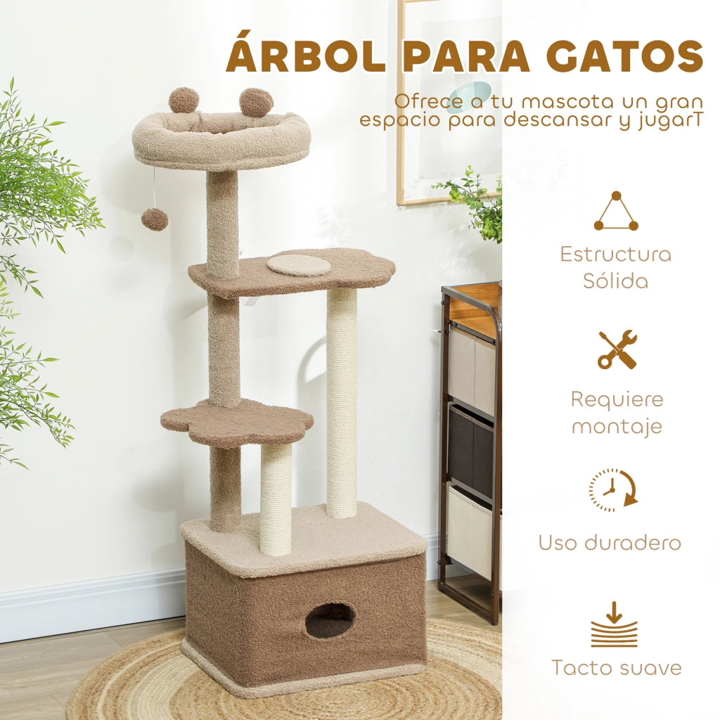 Albero tiragraffi per gatti con piattaforme e nido ¨C Minimal ¨C 133 cm