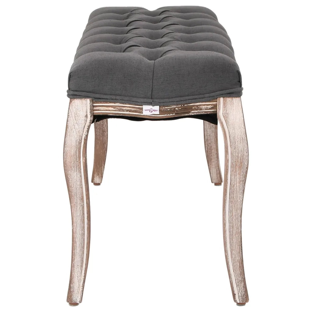 Panca-Sgabello in Lino e Legno Massello 110x38x48 cm Grigio Scuro