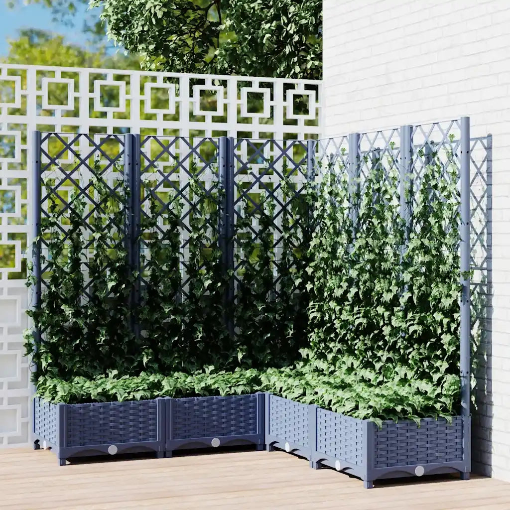 Fioriera | Cassetta per fiori | Vaso Giardino e Graticcio Grigio Blu 120x120x121,5 cm PP