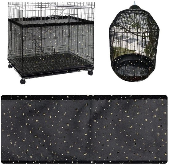 Vogelkooi, zaadvanger, afdekking, stofdicht, verstelbare zaadvanger, rete in nylon, adatto per gabbie con diametro di 140-220 cm, nero, stervorm (L)