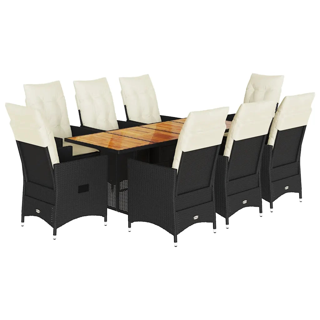 Set da Pranzo da Giardino 9 pz con Cuscini Nero in Polyrattan 3276689
