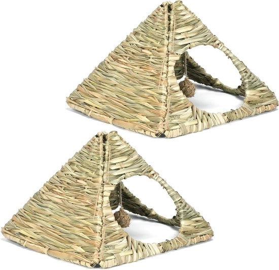Set di due Ricoveri Fodera Flessibili Triangolari per Animali da Giardino di Paglia Matrimonio di Fieno di Giocattoli da Mordere per Conigli, Puzzolenti, Gerbili e Piccoli Animali