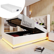 LETTO Contenitore 90x200 cm Beige in cotone, con USB Tipo-C e LED a 3 lati