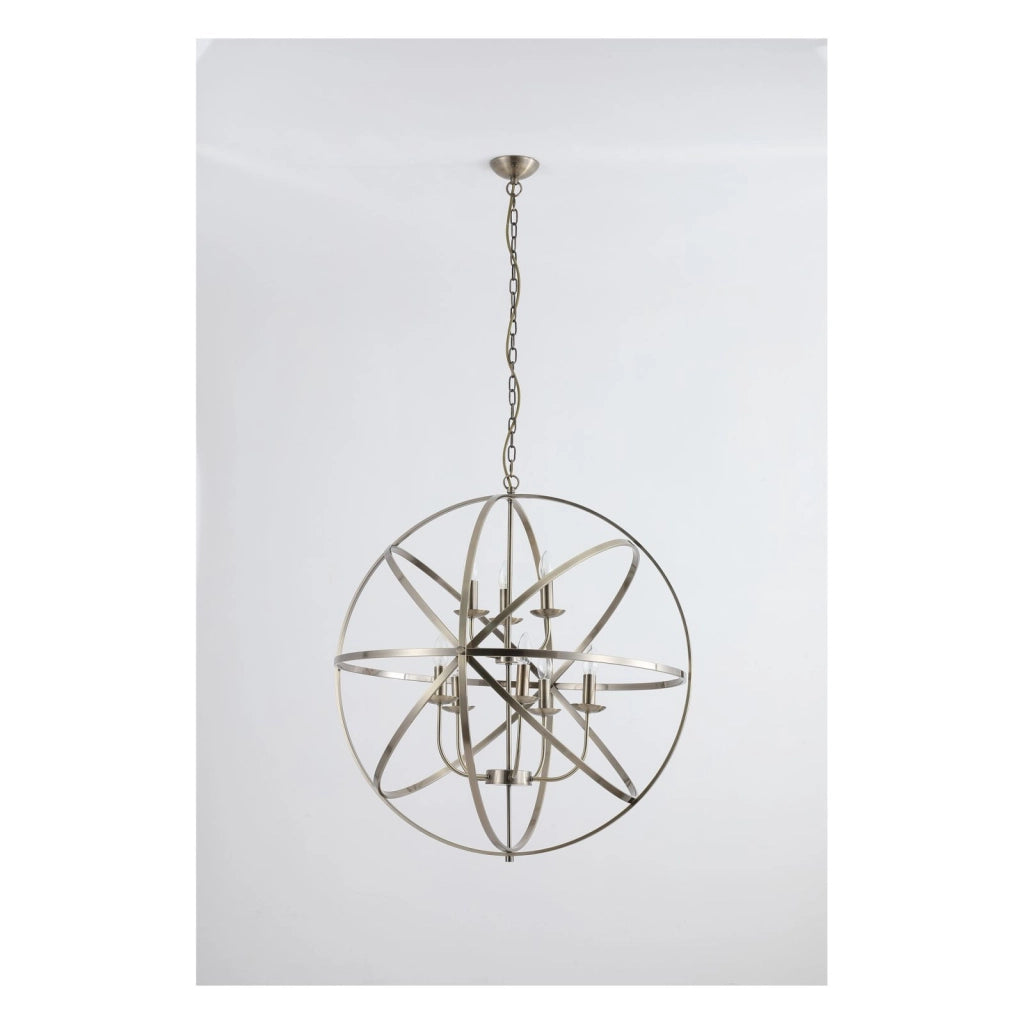 Lampadario Orbit da 8 litri, metallo ottone anticato