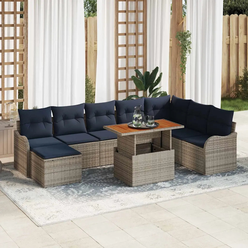 Set Divano da Giardino 9 pz grigio e blu navy 3349499