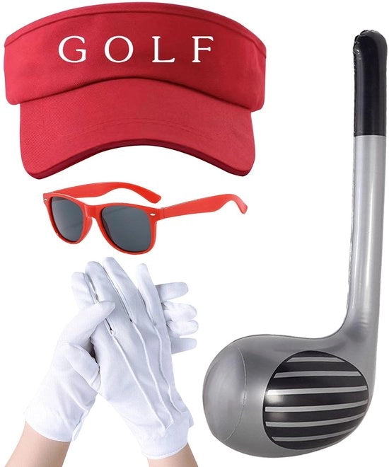Kit di Golf per Adulti/Bambini - Abbigliamento da 76 cm - Cestino da Golf Inflato - Occhiali da Sole - Cappello da Golf - Guanti Bianchi - Costume da Golf per Feste
