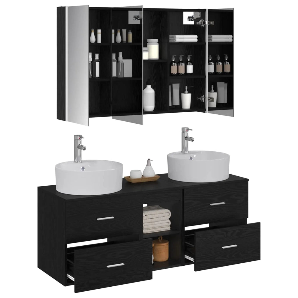 Set di mobili per il bagno 4 pz Rovere Nero 3406904
