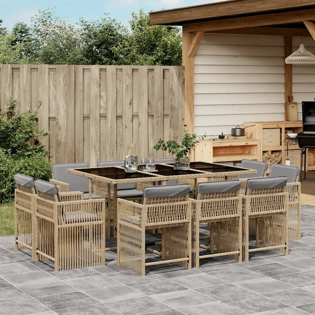 Set Pranzo da Giardino 11 pz con Cuscini Beige Misto Polyrattan