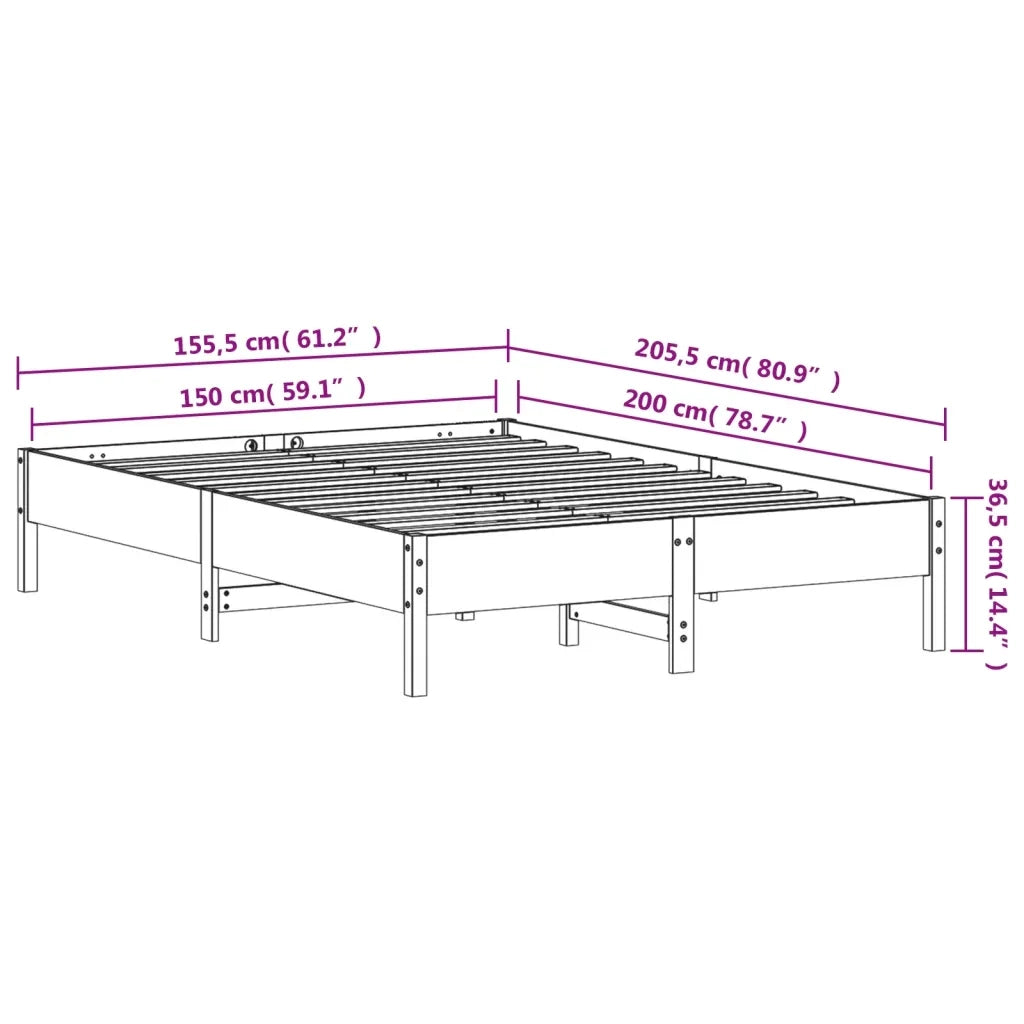 Letto senza Materasso-Struttura Letto 150x200 cm in Legno Massello di Pino 101036