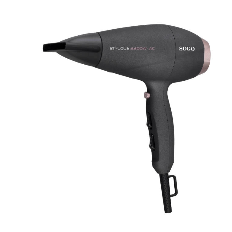 Asciugacapelli professionale ionico 2200W con diffusore e concentratore, 3 temperature e aria fredda cavo 3 m - Sogo